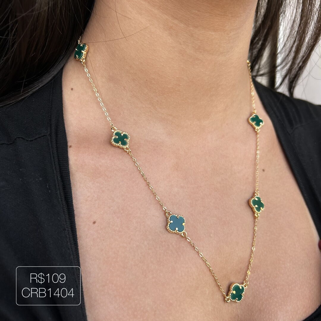 Colar V@n Cleef c/ 7 Pingente P Verde Dourado